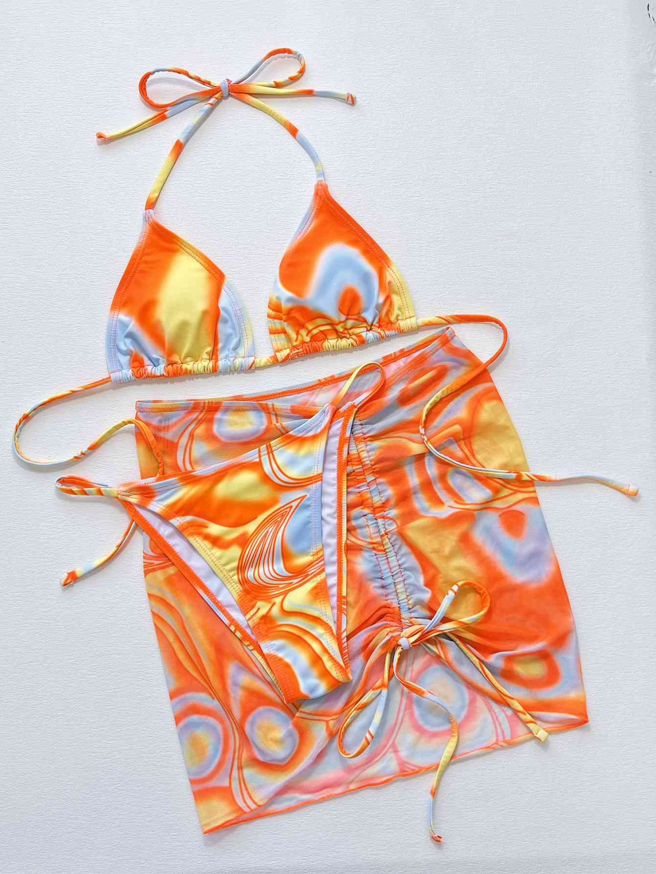 Multicolored Drawstring Ruched Three-Piece Swim Set for a perfect OOTD – dress to impress outfits from Amexza