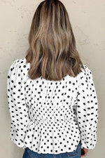 Bow Polka Dot Square Neck Long Sleeve Blouse - Amexza