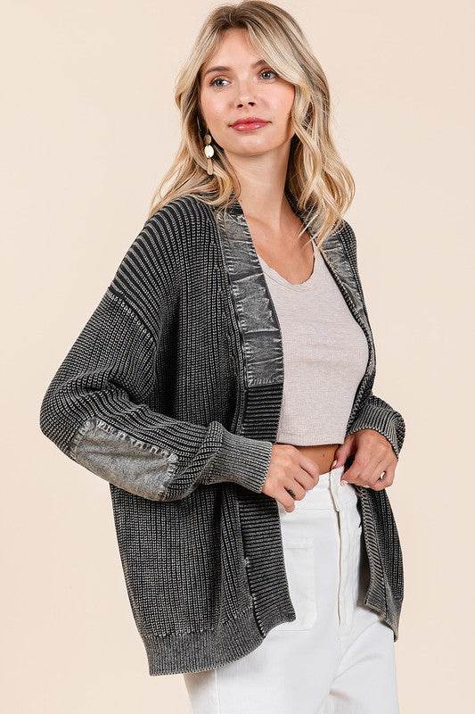 Mittoshop Contrast Patch Open Front Mineral Wash Cardigan for a perfect OOTD – dress to impress outfits from Amexza