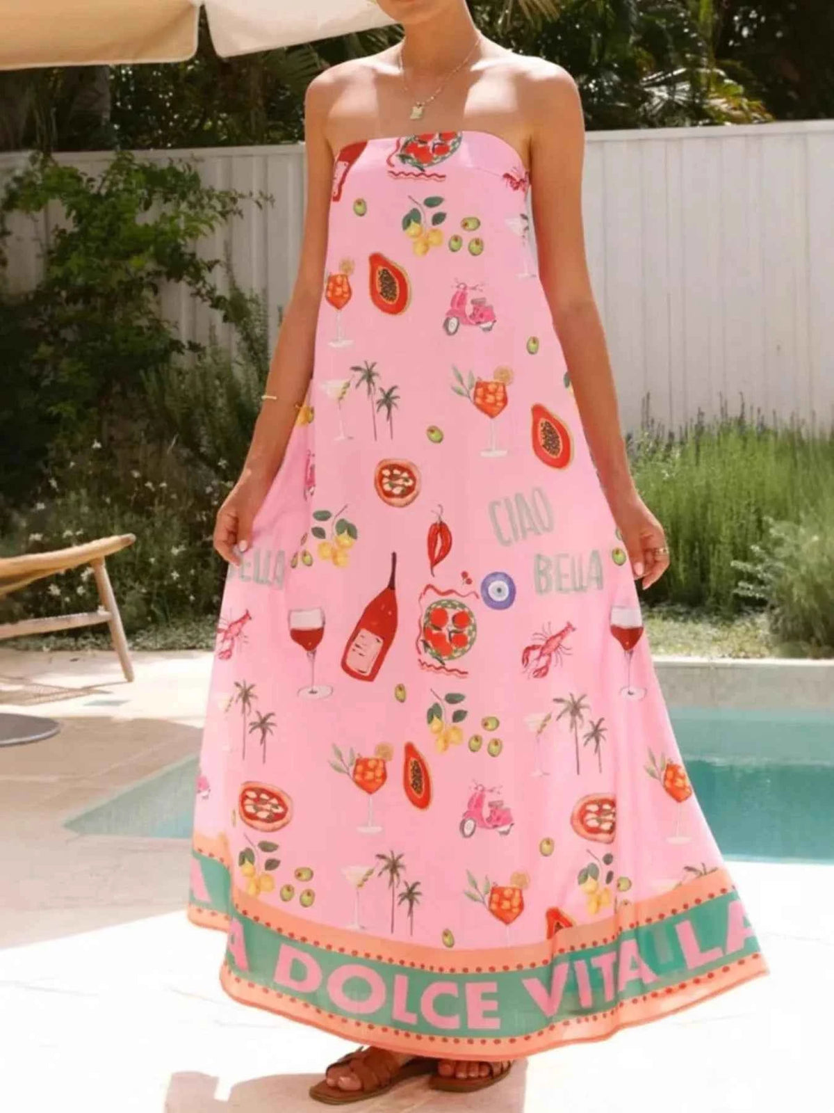Printed Strapless Summer Maxi Dress