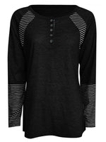 Full Size Striped Quarter Button Long Sleeve T-Shirt - Amexza