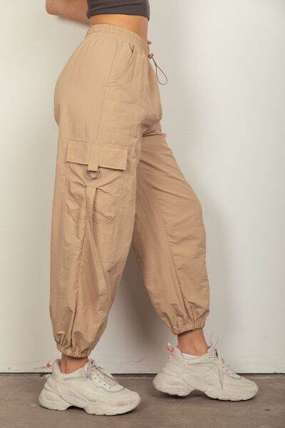 VERY J Elastic Waist Woven Cargo Pants - Amexza