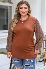 Plus Size Printed Dropped Shoulder Round Neck Blouse for a perfect OOTD – dress to impress outfits from Amexza