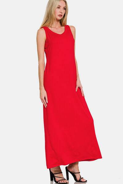 Zenana Scoop Neck Wide Strap Tank Dress Red for a perfect OOTD – dress to impress outfits from Amexza