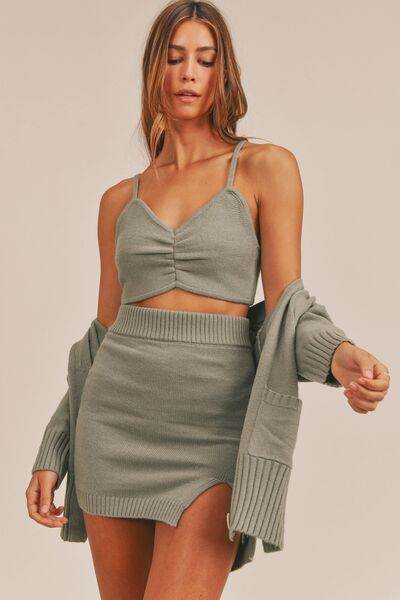 MABLE 3 Pieces Sweater Set with Crop Cami, Mini Skirt, Cardigan for a perfect OOTD – dress to impress outfits from Amexza