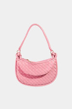 Fame PU Leather Basket Weave Half Moon Bag Pink One Size for a perfect OOTD – dress to impress outfits from Amexza