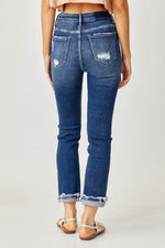 Risen Full Size High-Rise Frayed Cuffed Straight Jeans - Amexza