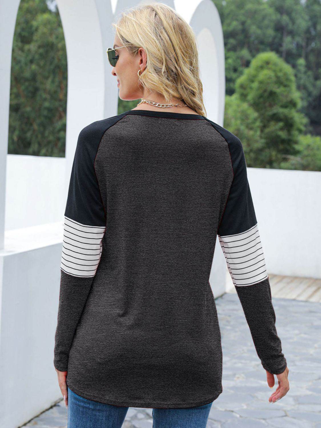 Contrast Striped Round Neck Long Sleeve T-Shirt for a perfect OOTD – dress to impress outfits from Amexza