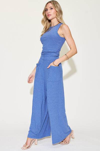 Basic Bae Full Size Ribbed Tank and Wide Leg Pants Set for a perfect OOTD – dress to impress outfits from Amexza