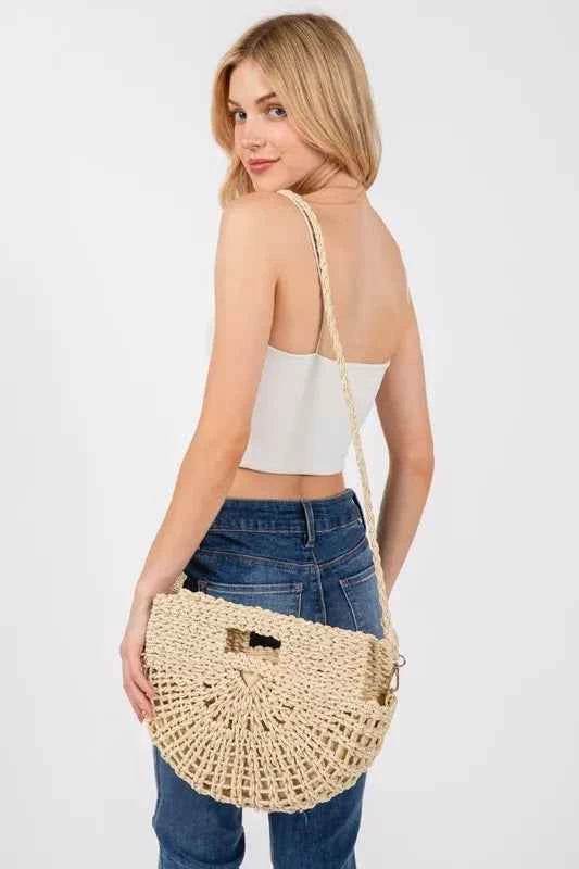 Fame Braided Semi Circle Tote Bag for a perfect OOTD – dress to impress outfits from Amexza