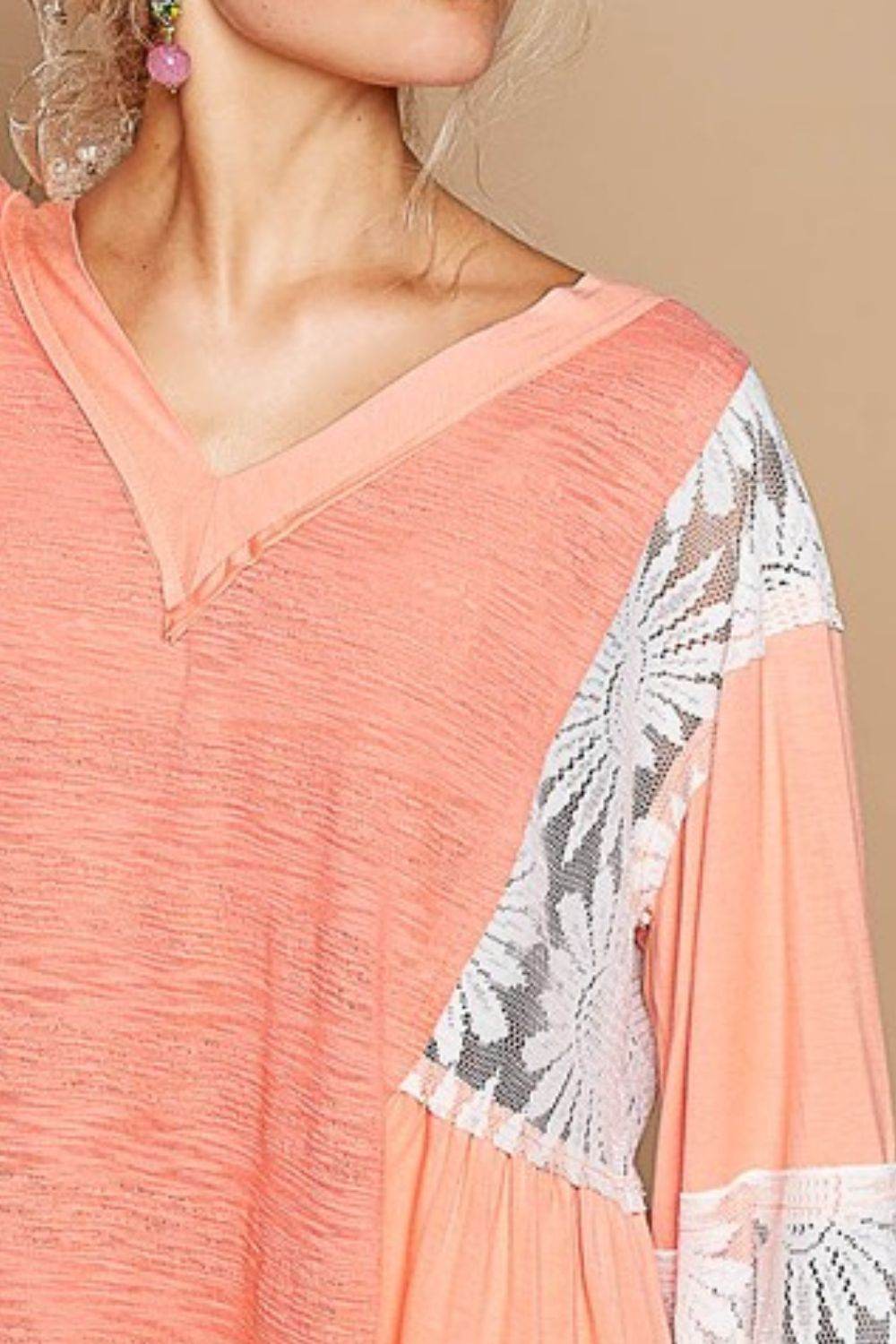 POL Lace Detail V-Neck Flare Sleeve Blouse for a perfect OOTD – dress to impress outfits from Amexza