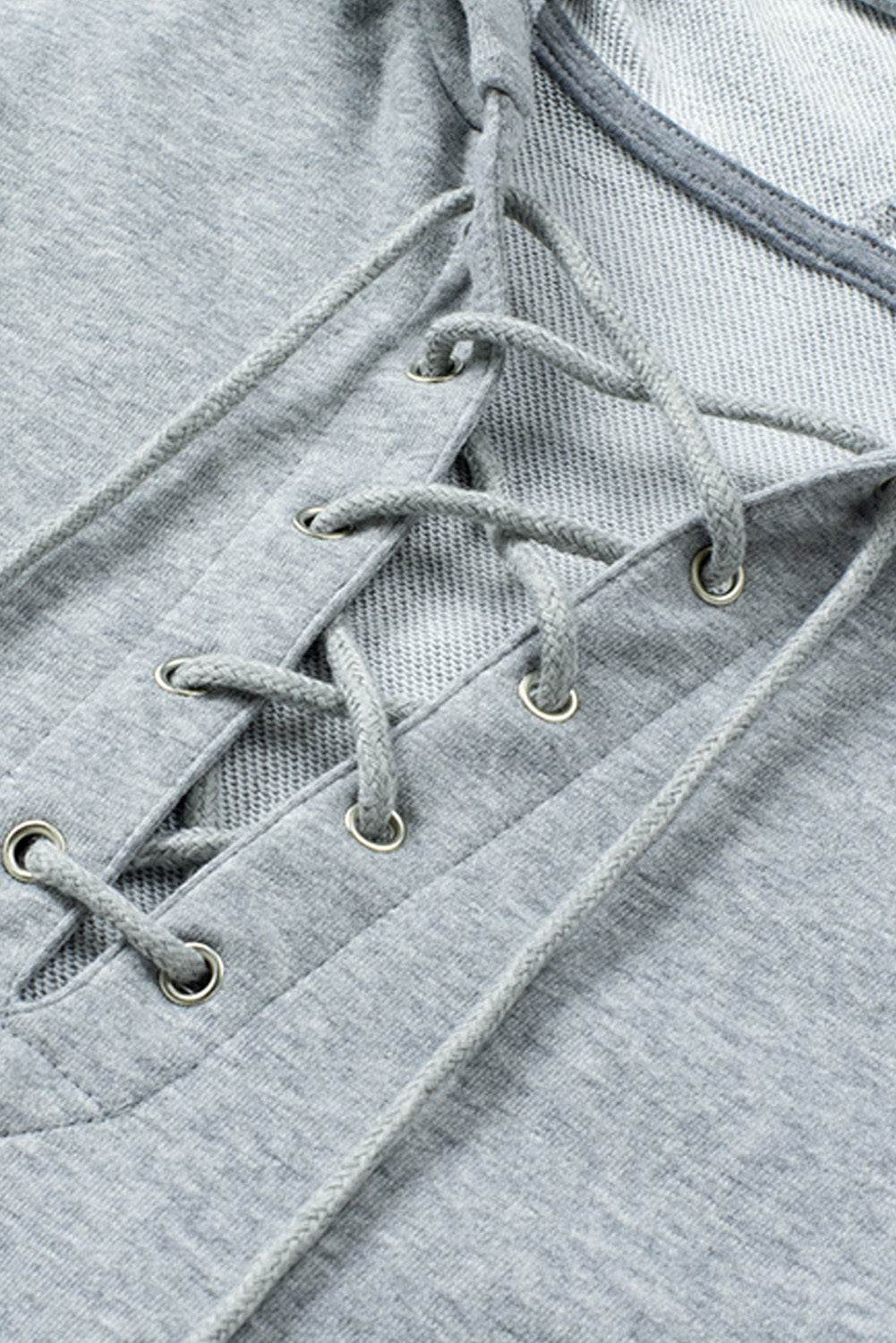 Lace Up Long Sleeve Hoodie - Amexza