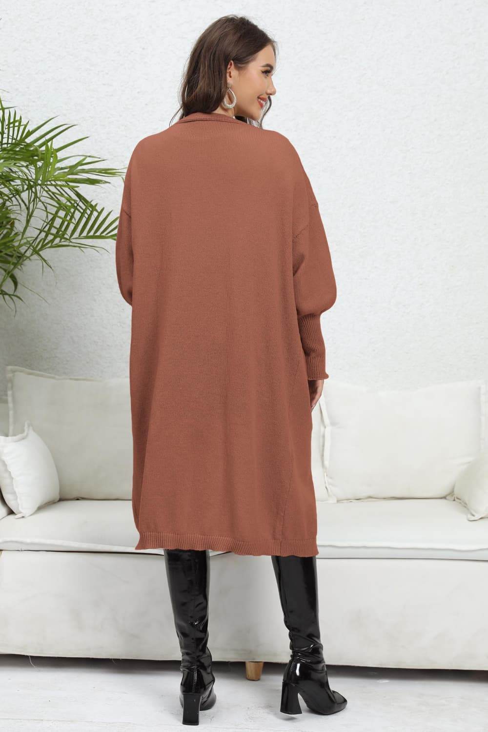 Lantern Sleeve Open Front Pocketed Cardigan for a perfect OOTD – dress to impress outfits from Amexza