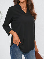 Notched Three-Quarter Sleeve Top - Amexza