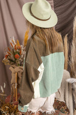 Pocketed Color Block Collared Neck Jacket - Amexza