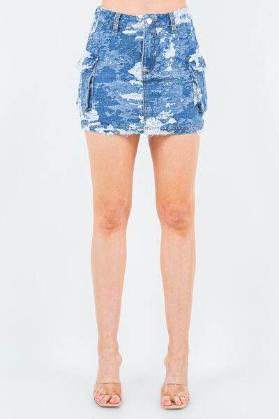 American Bazi Jacquard Trim Cargo Mini Denim Skirt Blue Combo for a perfect OOTD – dress to impress outfits from Amexza