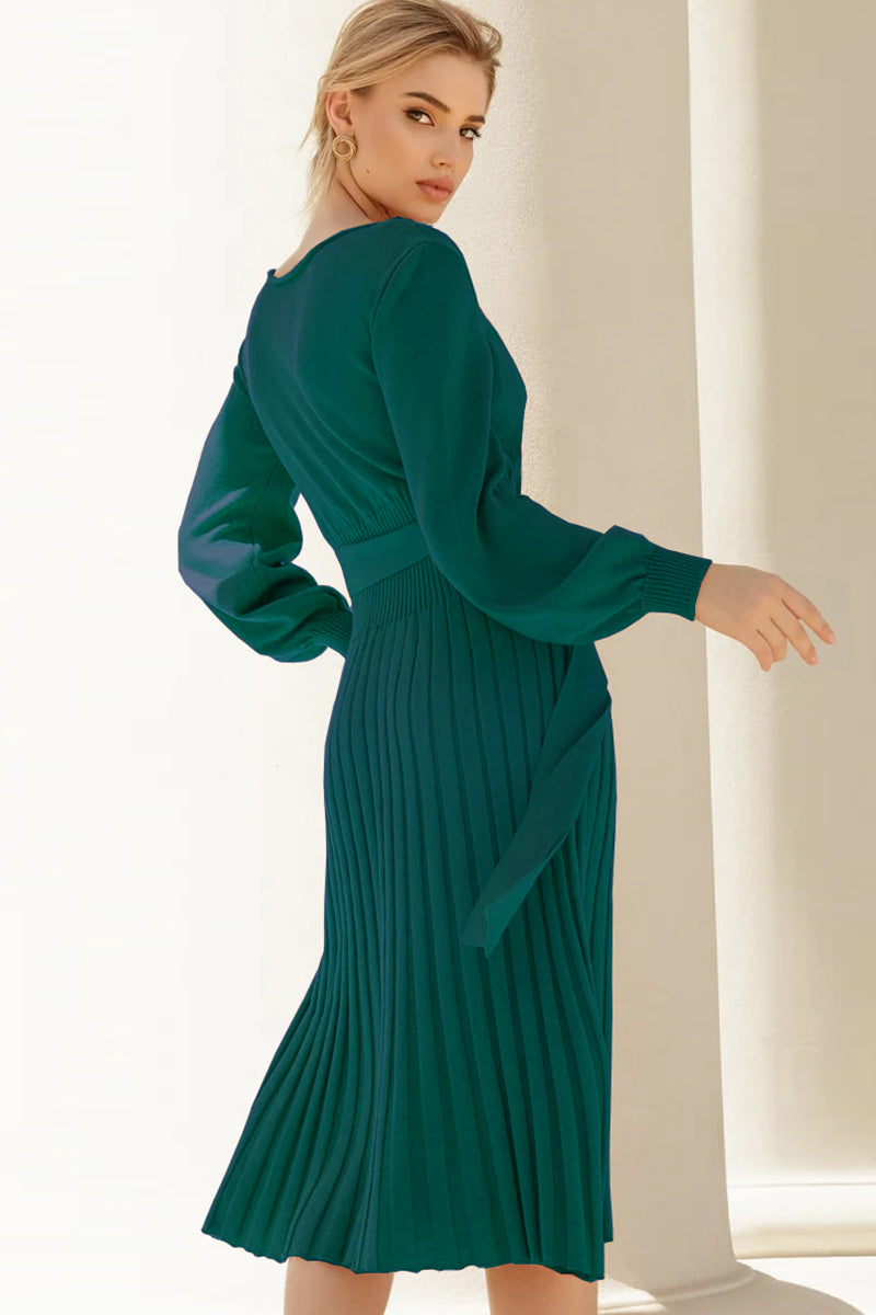 Round Neck Long Sleeve Pleated Sweater Dress for a perfect OOTD – dress to impress outfits from Amexza