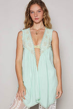 POL Embroidered Pearls Open Front Sleeveless Cardigan - Amexza