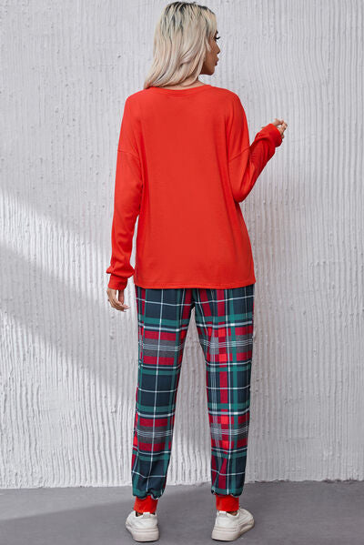 ALL IS BRIGHT Round Neck Top and Plaid Pants Lounge Set for a perfect OOTD – dress to impress outfits from Amexza