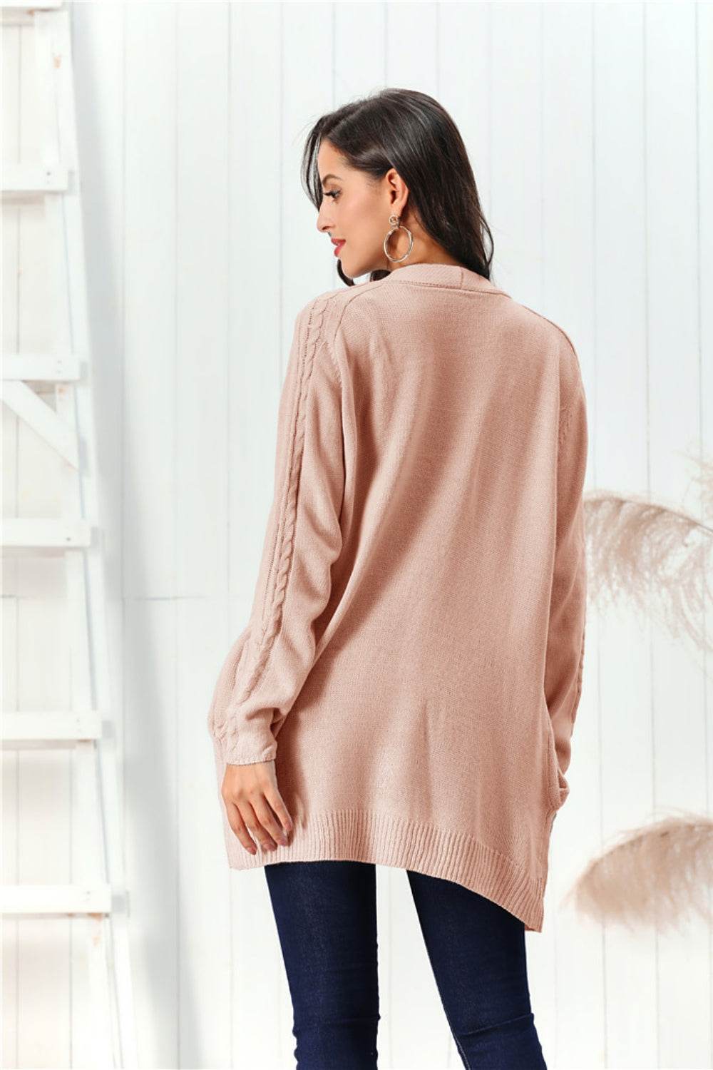 Cable-Knit Open Front Long Sleeve Cardigan for a perfect OOTD – dress to impress outfits from Amexza