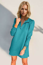 Double Take Textured Quarter Zip Long Sleeve Dress for a perfect OOTD – dress to impress outfits from Amexza
