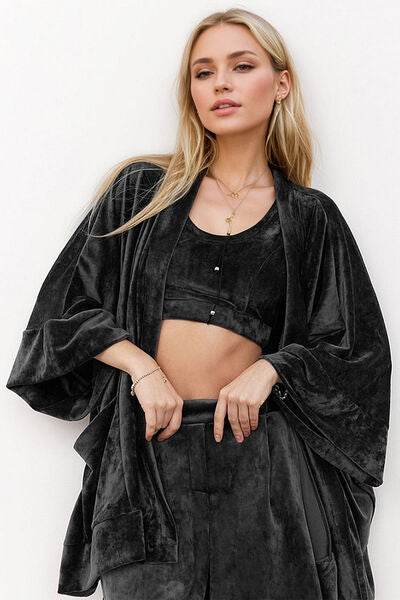 Basic Bae Buttery-Soft Bra, Open Front Cardigan and Shorts Set - Amexza