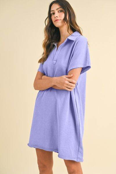 Annie Wear Mineral Washed Johnny Collar Short Sleeve Dress for a perfect OOTD – dress to impress outfits from Amexza