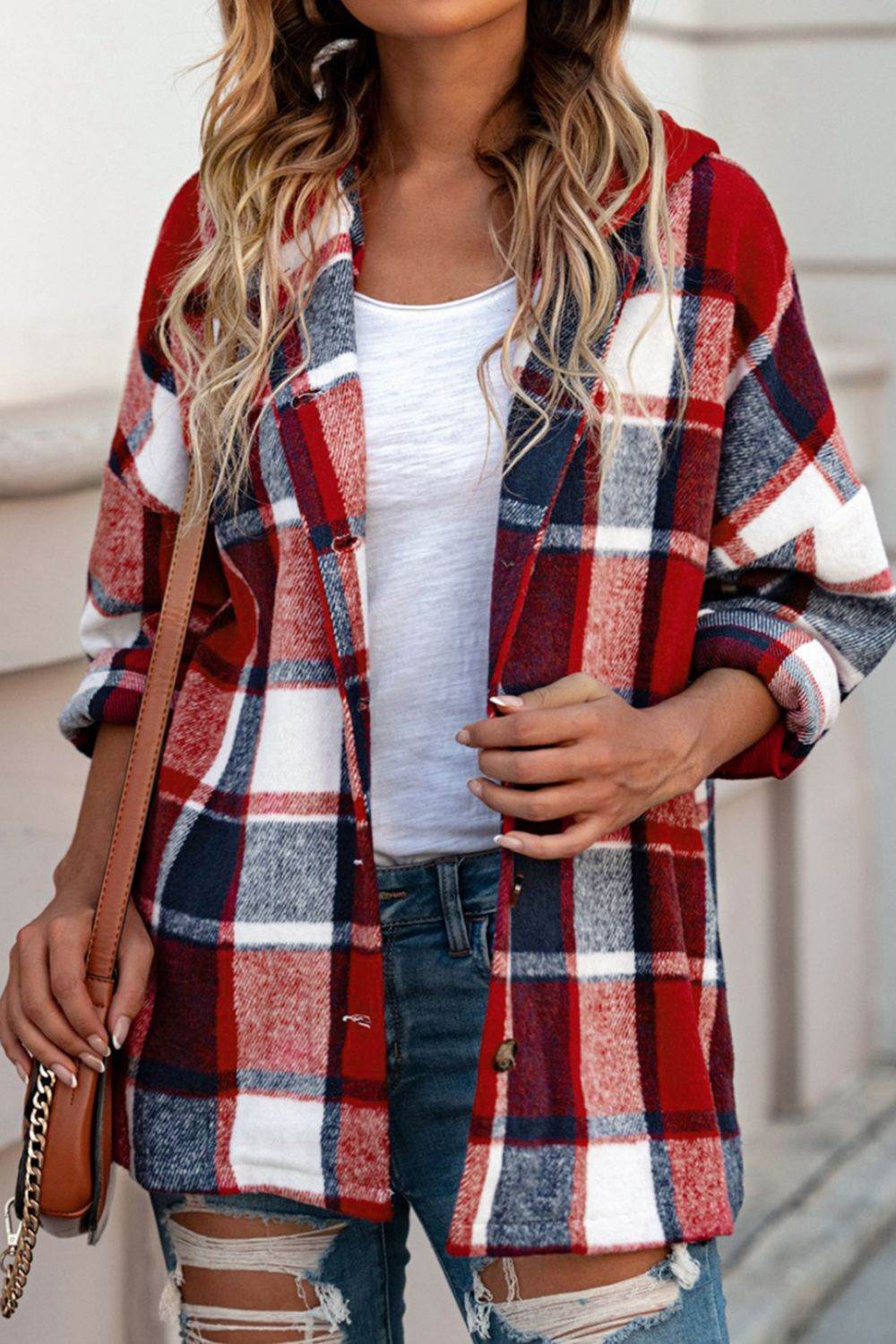 Plaid Button Up Hooded Shacket for a perfect OOTD – dress to impress outfits from Amexza