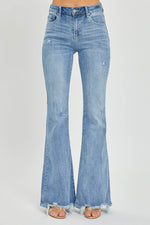 Risen Full Size High Rise Frayed Hem Flare Jeans - Amexza