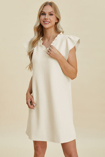 Double Take Full Size Ruffled V-Neck Cap Sleeve Dress Cream for a perfect OOTD – dress to impress outfits from Amexza