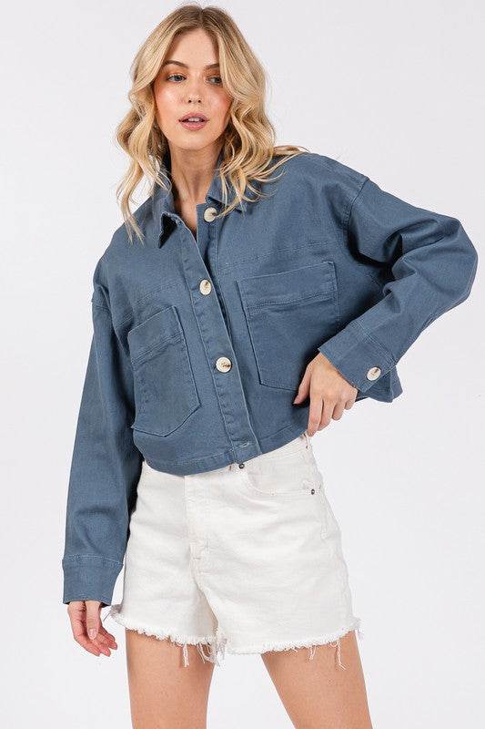 bytos Button Down Cropped Denim Jacket with Patch Pockets for a perfect OOTD – dress to impress outfits from Amexza