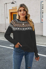 Round Neck Raglan Sleeve Sweater Black for a perfect OOTD – dress to impress outfits from Amexza