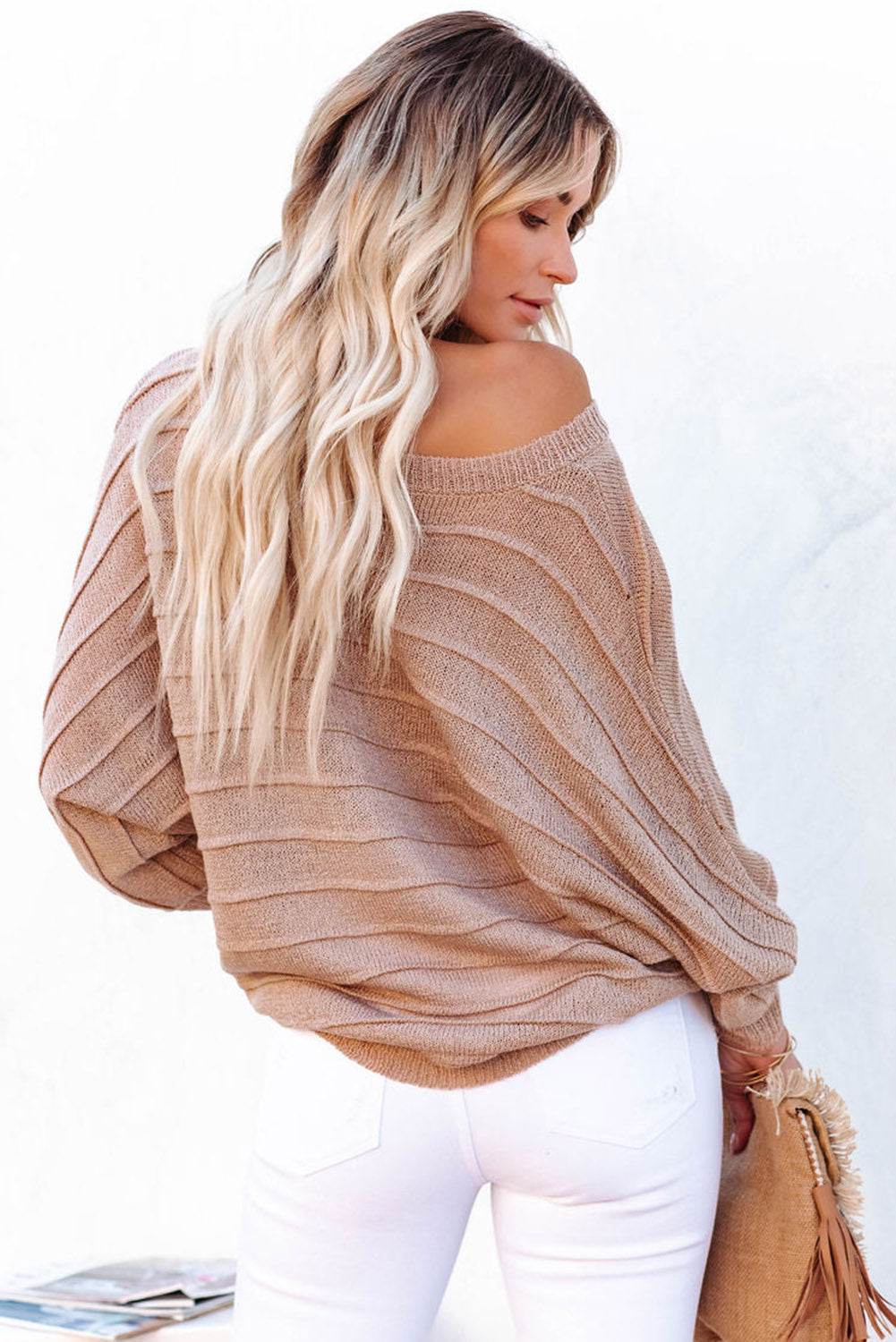 Round Neck Long Sleeve Knit Top - Amexza