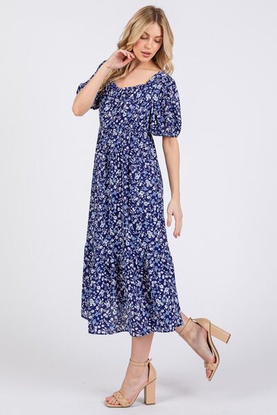 Ces Femme Floral Square Neck Puff Sleeve Midi Dress for a perfect OOTD – dress to impress outfits from Amexza