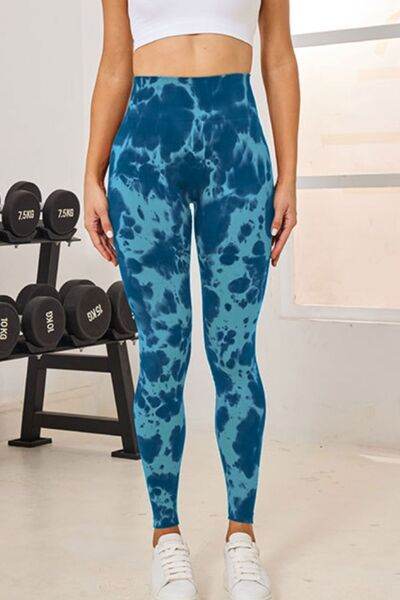 Tie-Dye High Waist Active Leggings Teal for a perfect OOTD – dress to impress outfits from Amexza