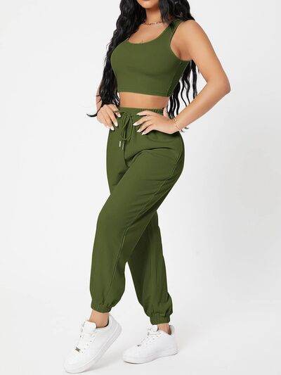 Wide Strap Top and Drawstring Joggers Set for a perfect OOTD – dress to impress outfits from Amexza