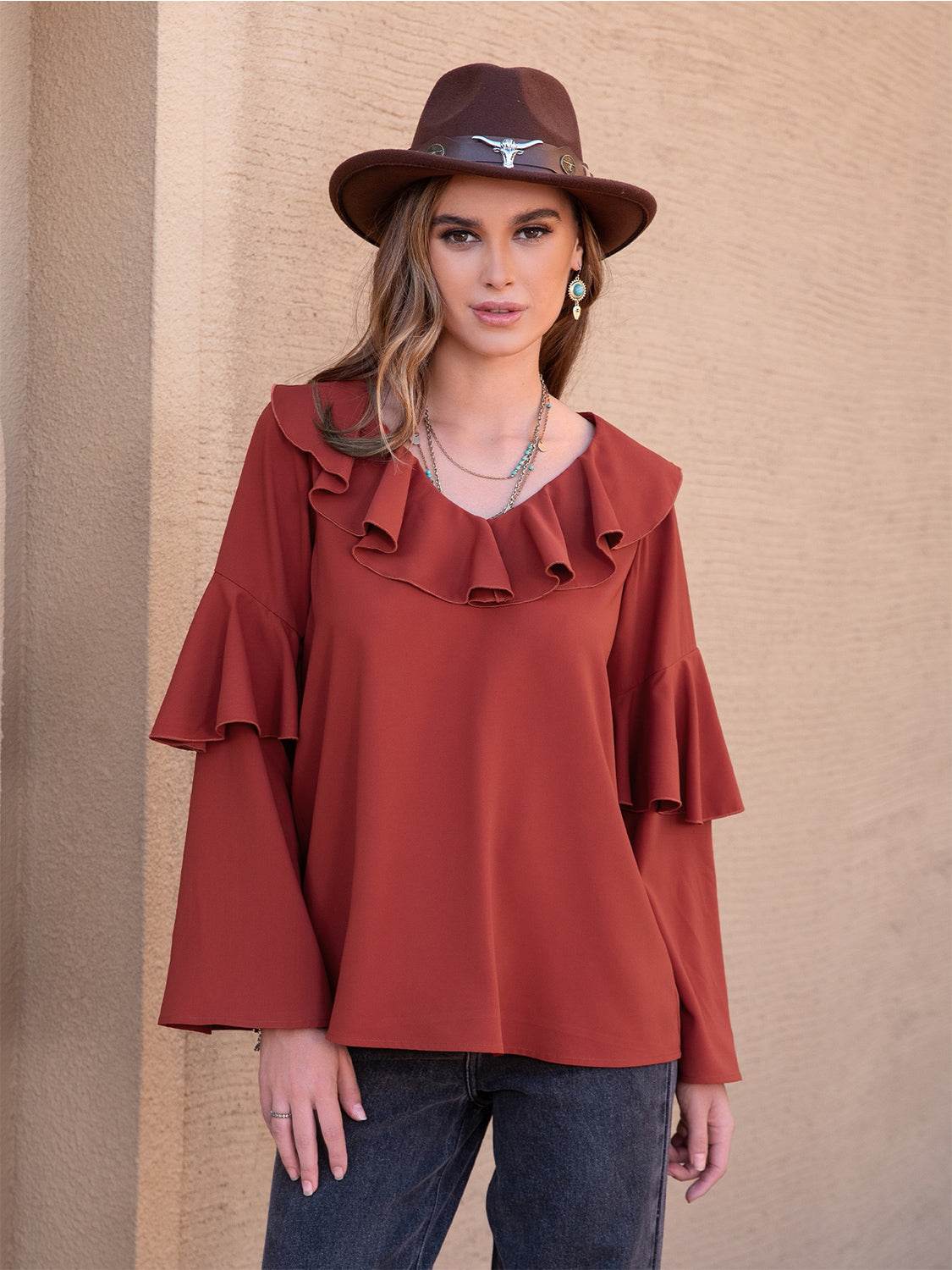 Statement Collar Long Sleeve Blouse for a perfect OOTD – dress to impress outfits from Amexza