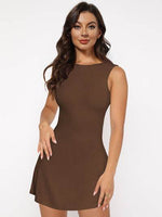Backless Wide Strap Mini Dress Dark Brown for a perfect OOTD – dress to impress outfits from Amexza
