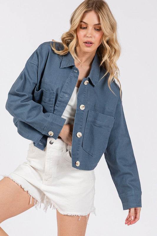 bytos Button Down Cropped Denim Jacket with Patch Pockets for a perfect OOTD – dress to impress outfits from Amexza