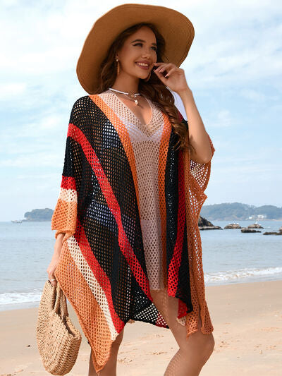 Openwork Color Block Plunge Cover-Up for a perfect OOTD – dress to impress outfits from Amexza