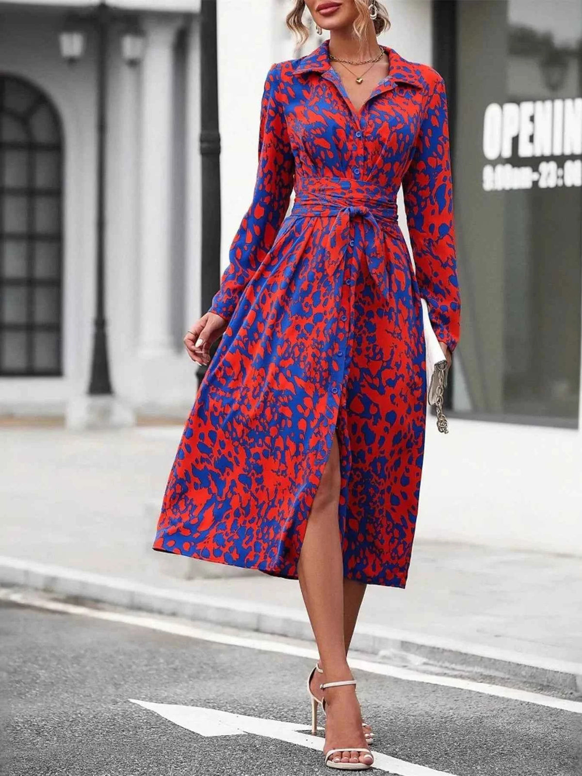 Printed Long Sleeve Shirt Dress