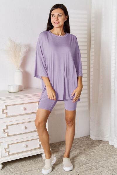 Basic Bae Full Size Soft Rayon Three-Quarter Sleeve Top and Shorts Set - Amexza