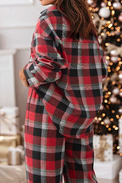 Plaid Long Sleeve Top and Pants Lounge Set for a perfect OOTD – dress to impress outfits from Amexza