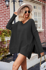 V-Neck Slit Exposed Seam Sweater for a perfect OOTD – dress to impress outfits from Amexza