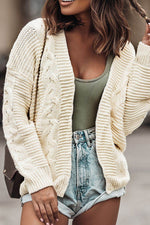 Cable-Knit Open Front Cardigan - Amexza