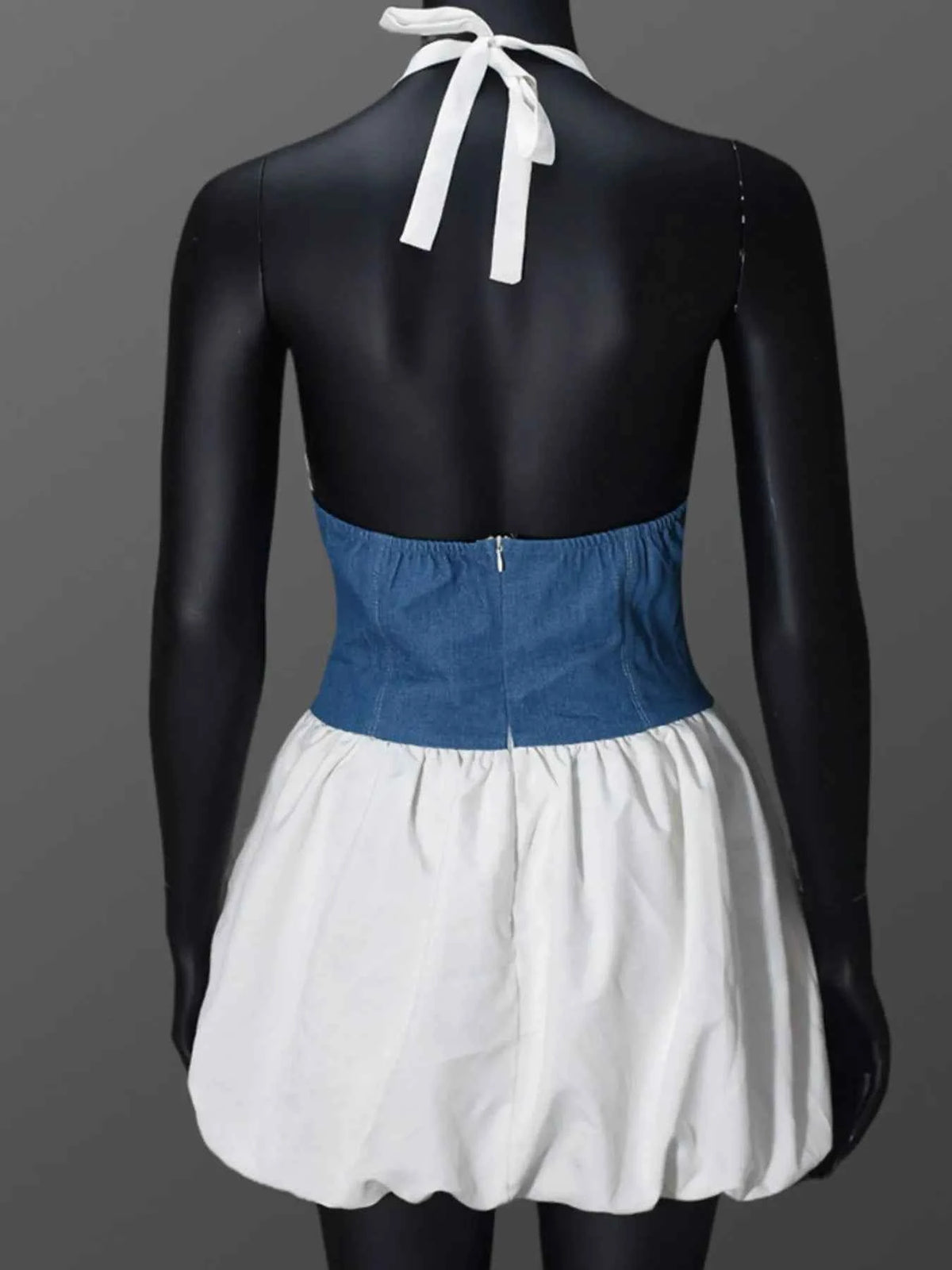 Halter Deep V-Neck Color Block Mini Dress