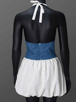 Halter Deep V-Neck Color Block Mini Dress