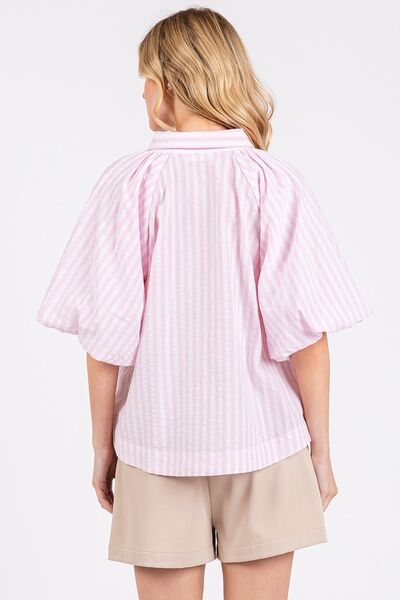 Mittoshop Button Down Striped Puff Sleeve Shirt for a perfect OOTD – dress to impress outfits from Amexza