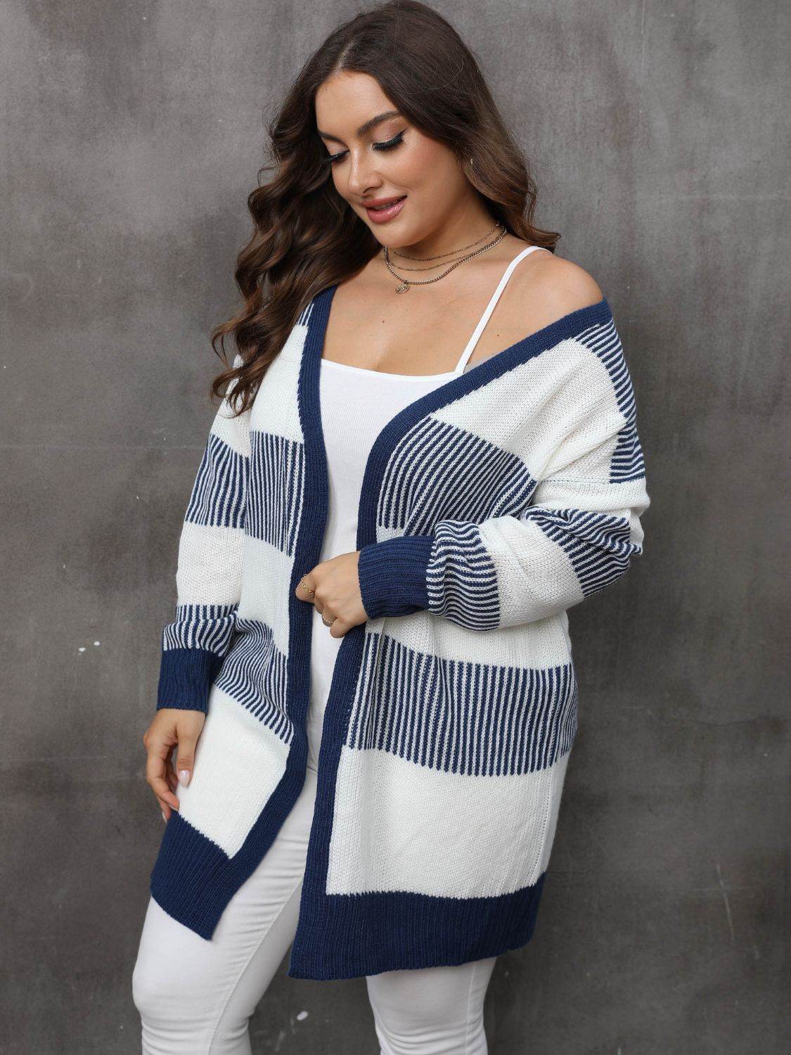 Plus Size Open Front Long Sleeve Cardigan for a perfect OOTD – dress to impress outfits from Amexza