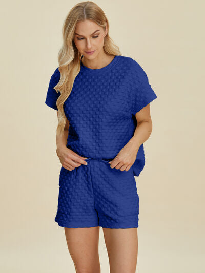 Double Take Full Size Texture T-Shirt and Shorts Set for a perfect OOTD – dress to impress outfits from Amexza